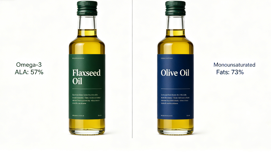Flaxseed Oil vs Olive Oil: Nutrition, Benefits, Differences, and How To Choose